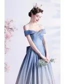 Dreamy Ombre Blue Pink Princess Prom Dress Off Shoulder