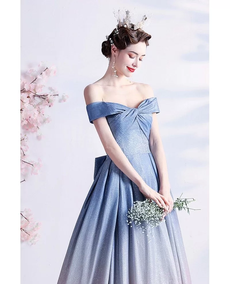 Princess Ball Gown Dusty Blue Tiered Prom Dress