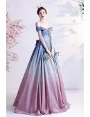 Dreamy Ombre Blue Pink Princess Prom Dress Off Shoulder