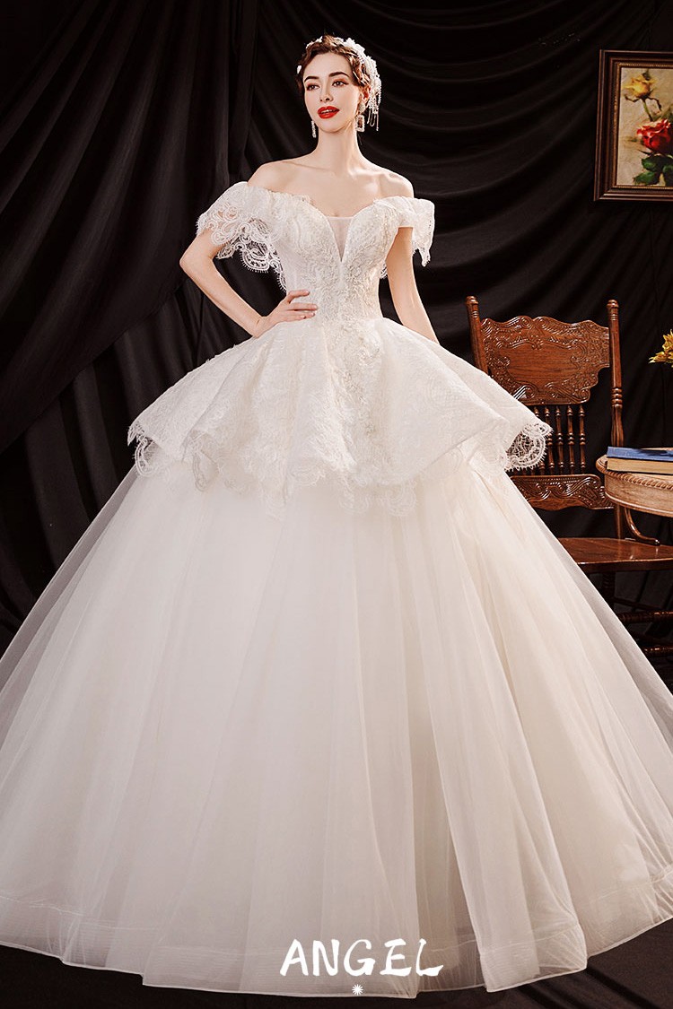 Classical Big Ballgown Wedding Dress Ruffled with Beaded Lace Wholesale ...