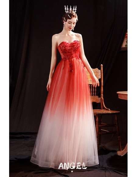 Ombre Tulle Aline Long Sweetheart Prom Dress with Cold Shoulder Jacket