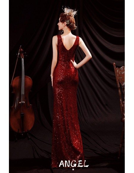 Sparkly Red Sequins Mermaid Formal Party Dress Vneck Sleeveless