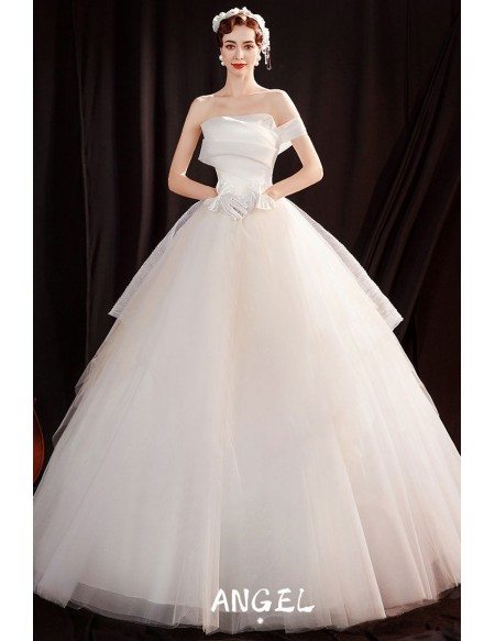 Simple Ballgown Tulle Wedding Dress Strapless with Laceup