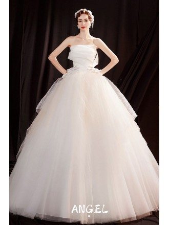 Simple Ballgown Tulle Wedding Dress Strapless with Laceup