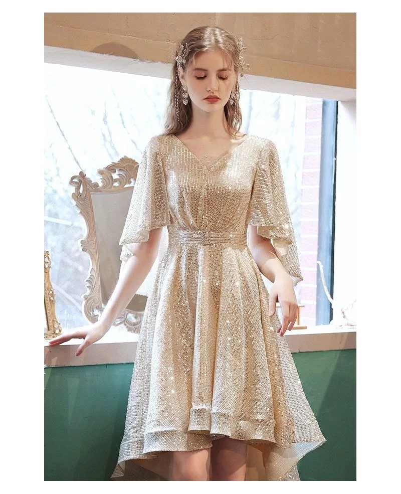 Sparkly High Neck Golden Short Party Dress main image 1