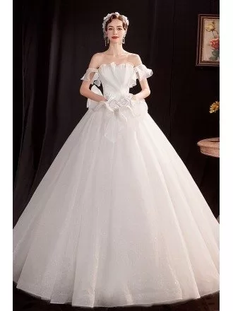 Gorgeous Off Shoulder Ballgown Wedding Dress with Bling Ruffles