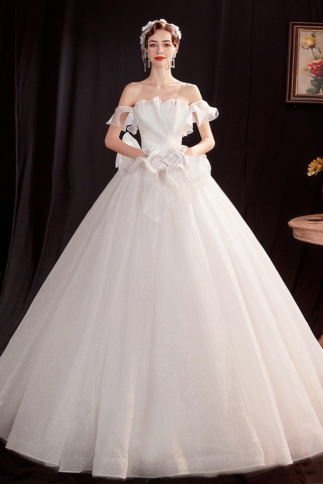 Gorgeous Off Shoulder Ballgown Wedding Dress with Bling Ruffles ...