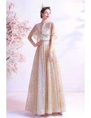 Luxury Gold Sequins Formal Pageant Gown with Collar Jacket