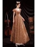 Shinning Gold Sequins Round Neck Party Dress with Bubble Sleeves