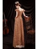 Shinning Gold Sequins Round Neck Party Dress with Bubble Sleeves