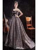 Formal Long Silver Striped Patterns Prom Dress with Bow Know
