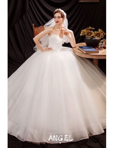 Strapless Simple Tulle Ballgown Wedding Dress with Cute Bow