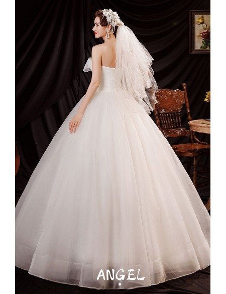 Strapless Simple Tulle Ballgown Wedding Dress with Cute Bow