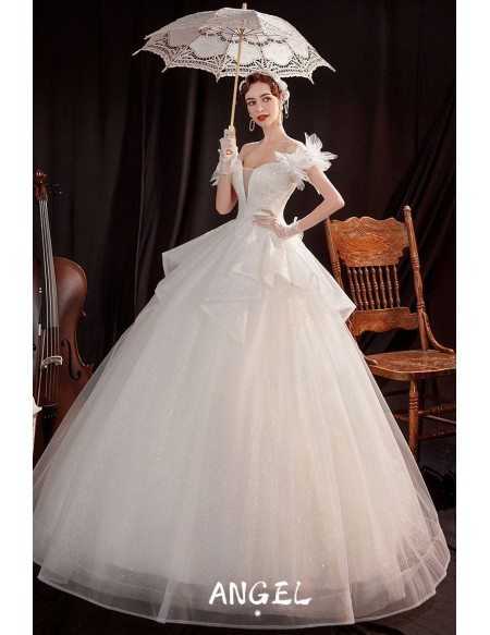 Romantic Ballgown Tulle Wedding Dress Bling with Ruffles