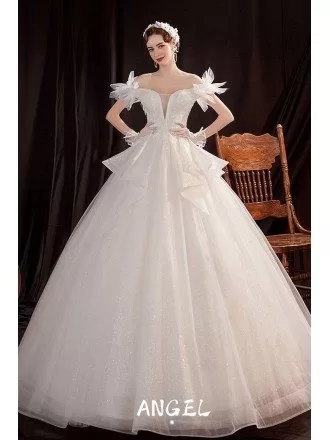 Romantic Ballgown Tulle Wedding Dress Bling with Ruffles