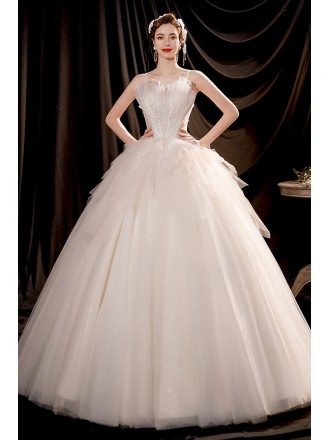Beautiful Tulle Ballgown Wedding Dress Princess with Straps