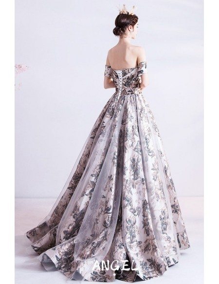Unique Shinning Pattern Formal Long Prom Dress with Train