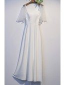 Pretty White Satin Simple Long Prom Dress with Dolman Sleeves