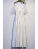 Pretty White Satin Simple Long Prom Dress with Dolman Sleeves