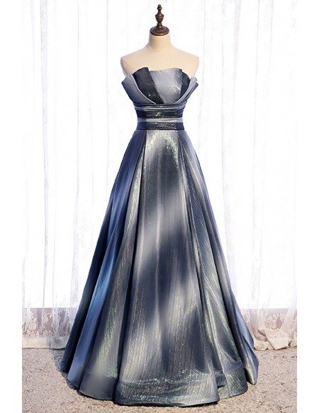 Fantasy Ombre Blue Party Prom Dress Strapless with Bling Mesh