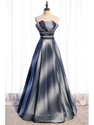 Fantasy Ombre Blue Party Prom Dress Strapless with Bling Mesh