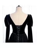 Gothic Formal Long Black Tulle Prom Dress with Long Sleeves