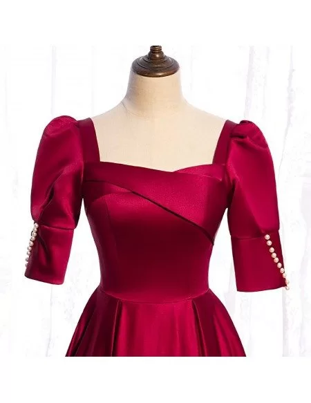 Elegant Satin Aline Formal Dress Square Neckline With Bubble Sleeves Mx Gemgrace Com