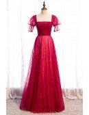 Special Square Neckline Burgundy Long Party Dress with Sequins