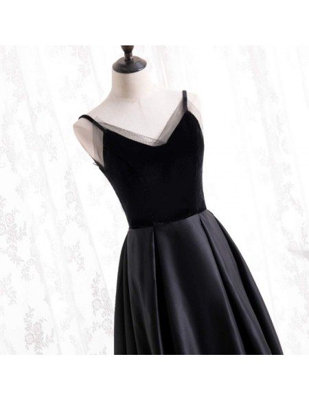 Formal Long Black Evening Dress Pleated with Straps MX16124 - GemGrace.com