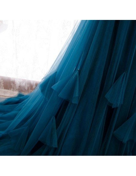 Simple Ink Blue Empire Long Tulle Formal Dress with Spaghetti Straps