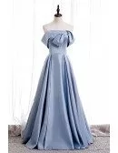 Elegant Blue Satin Formal Party Dress Ruffled with Beaded Strapless