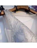 Silver Sparkly Sequins Long Prom Dress with Illusion Vneck