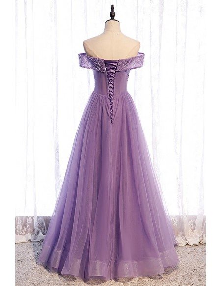 Sequined Purple Pleated Off Shoulder Tulle Prom Dress MX16101 ...