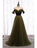 Pleated Dusty Green Tulle Formal Prom Dress with Beaded Waist