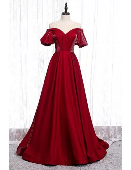 Pleated Burgundy Formal Dress with Illusion Neckline Sleeves