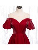 Pleated Burgundy Formal Dress with Illusion Neckline Sleeves
