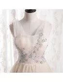 Pretty Light Champagne Tulle Long Prom Dress with Beadings