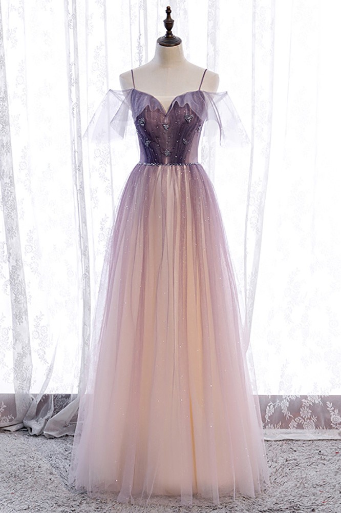 Fantasy Bling Purple Tulle Prom Dress with Spaghetti Straps MX16056 ...