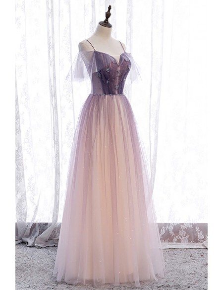 Fantasy Bling Purple Tulle Prom Dress with Spaghetti Straps MX16056 ...