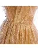 Bling Gold Sequins Formal Prom Dress Beaded with Bubble Sleeves