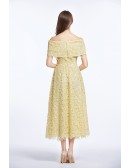 Feminine Off-the-Shoulder Lace Tea-Length Weddding Guest Dress