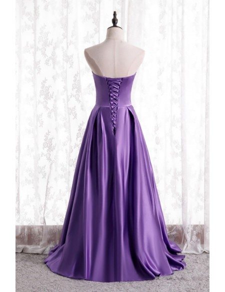 Simple Purple Satin Strapless Evening Dress with Laceup