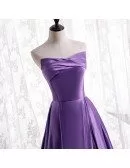 Simple Purple Satin Strapless Evening Dress with Laceup