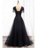 Formal Long Black Evening Dress with Illusion Neckline Beadings