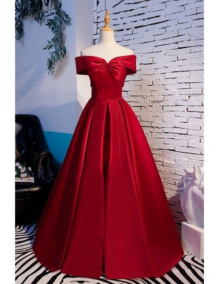 Simple Burgundy Ruffled Formal Dress with Off Shoulder