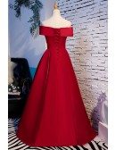 Simple Burgundy Ruffled Formal Dress with Off Shoulder