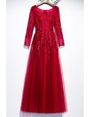 Beautiful Appliques Aline Long Party Dress with Long Sleeves