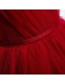 Bling Tulle Burgundy Formal Dress Ballgown with Short Sleeves