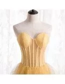 Yellow Mesh Tulle Ballgown Corset Prom Dress Strapless