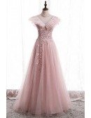 Bling Mesh Tulle Vneck Long Prom Dress with Petals Beadings